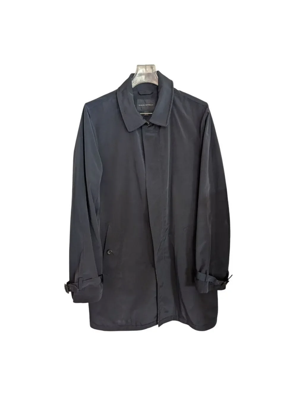 Banana Republic Sz L Car Coat Men’s Mid Length Navy Zip & Snap Repairable Flaws